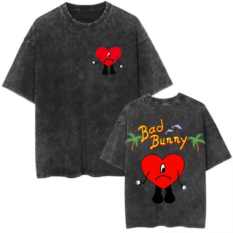 Man T-Shirt Un Verano Sin Ti Bad Bunny Summer Retro Washed T-Shirts Oversized Hip Hop Tshirt Harajuku Streetwear Unisex Top Tee